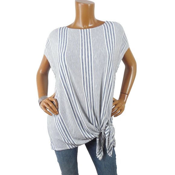 Max Studio Tops - MAX STUDIO Top 1X NWT Blue/White Stripe Blouse Wear 2 Ways Tie Hem or Asymmetric